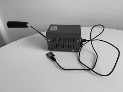 Hand cranked generator connected to microcontroller via USB lead